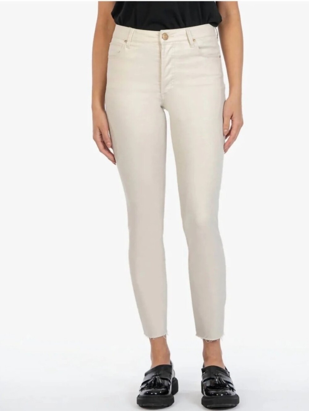 ❤️ KUT FROM THE KLOTH HIGH RISE COATED CHARLIZE CIGARETTE SKINNY JEANS IN PEARL